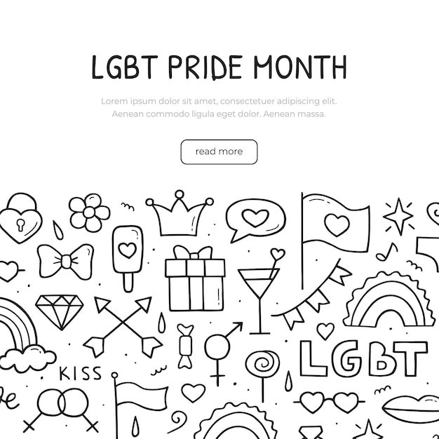 Banner del mes del orgullo LGBT en dibujado a mano