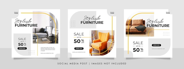 Banner minimalista de venta de muebles e interiores del hogar o plantilla de publicación en redes sociales