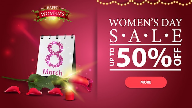 Banner moderno horizontal de descuento para el día de la mujer.
