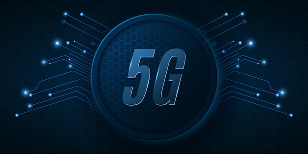 Banner moderno para red 5G. Placa de circuito de alta tecnología. Diseño de tecnología moderna.