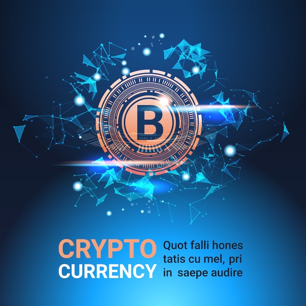 Banner de moneda crypto con espacio de copia Bitcoin sobre fondo azul Digital Web Money Technology