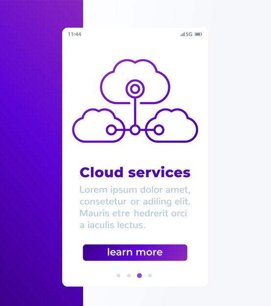 Banner móvil saas de servicios en la nube con icono de línea