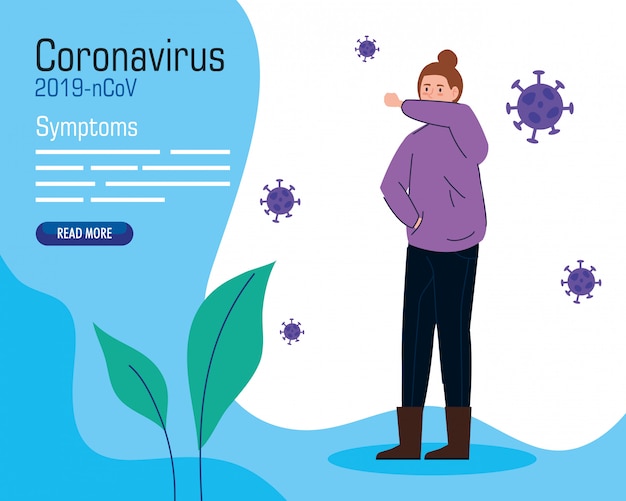 Banner con mujer enferma de coronavirus 2019 ncov