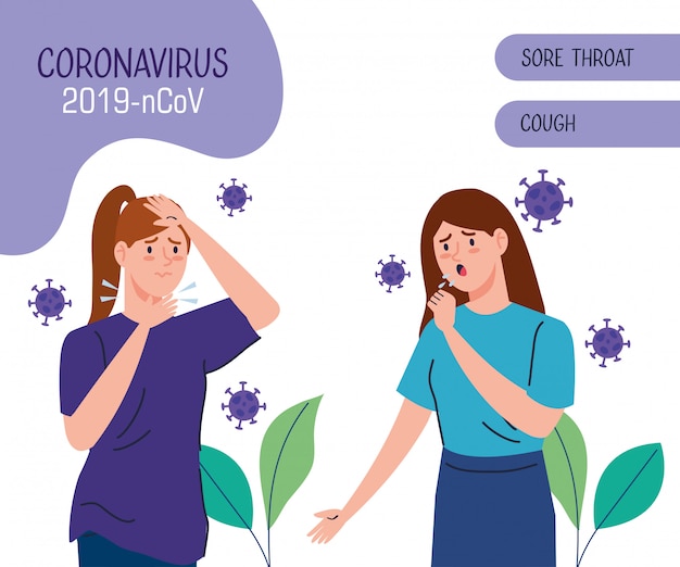 Banner con mujeres enfermas de coronavirus 2019 ncov