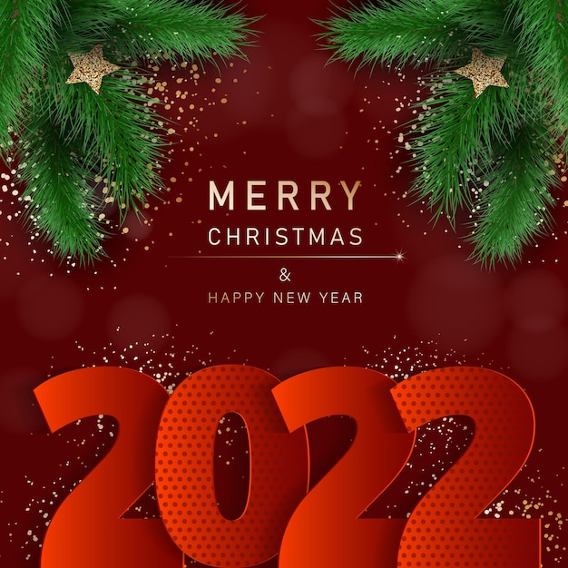 Banner de Navidad glamoroso con ramas de abeto Feliz Navidad y feliz año nuevo banner 2022