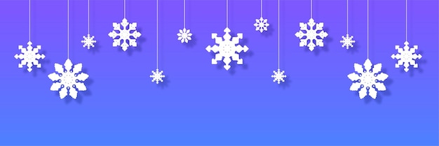 Banner de Navidad de invierno con copos de nieve. Feliz navidad y próspero año nuevo 2022 saludo banner. Fondo horizontal de año nuevo, encabezados, carteles, tarjetas, sitio web. Ilustración vectorial