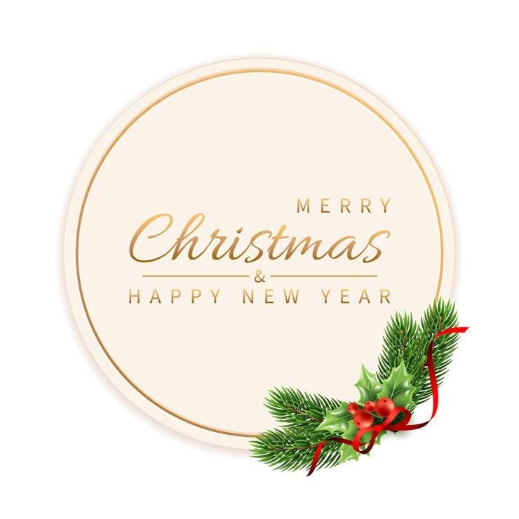 Vector banner de navidad con marco redondo ramas de árboles de navidad realistas de hoja perenne serpentina roja