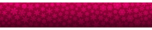 Banner de Navidad de muchos copos de nieve pequeños complejos en colores púrpuras. Con repetición horizontal