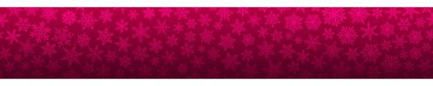 Banner de navidad de muchos copos de nieve pequeños complejos en colores púrpuras. con repetición horizontal