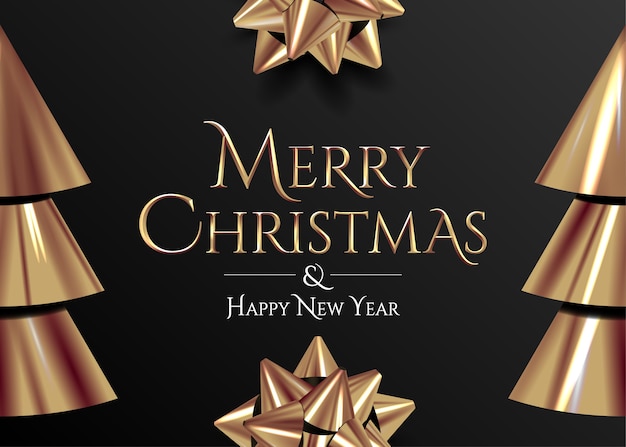 Banner de Navidad o plantilla de diseño de tarjeta o póster con letras doradas de Feliz Navidad sobre fondo negro