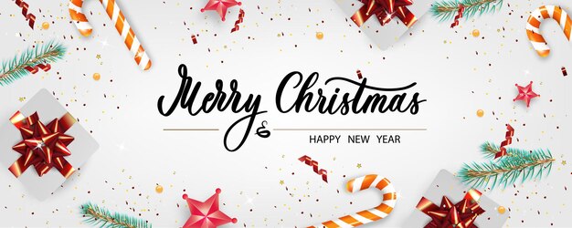 Banner de Navidad Objetos de fondo de Navidad, vista superior