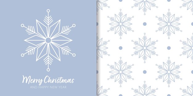 Banner de Navidad y patrón sin costuras de decoración de copos de nieve sobre fondo blanco.