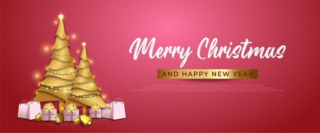 Banner navideño mínimo con caja de regalo realista.