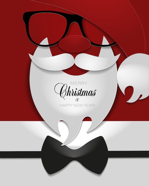 Banner navideño en papel cortado estilo con hipster Santa Claus