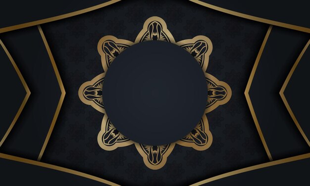 Banner negro con adornos de oro antiguos y lugar para texto.