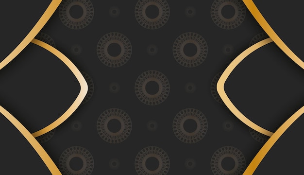 Banner negro con adornos de oro antiguos y lugar para texto.