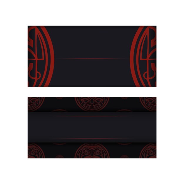 Banner negro con adornos de polinesia y lugar para tu logo. Plantilla para el fondo de diseño de impresión con patrones. Vector