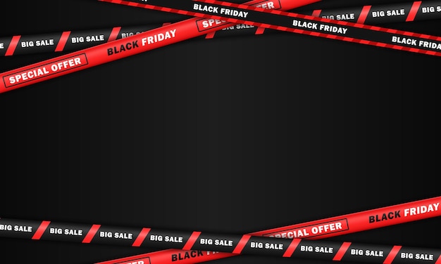 Banner negro en blanco con cintas de descuento cruzadas para la súper venta del Viernes Negro Fondo de pantalla de oferta especial