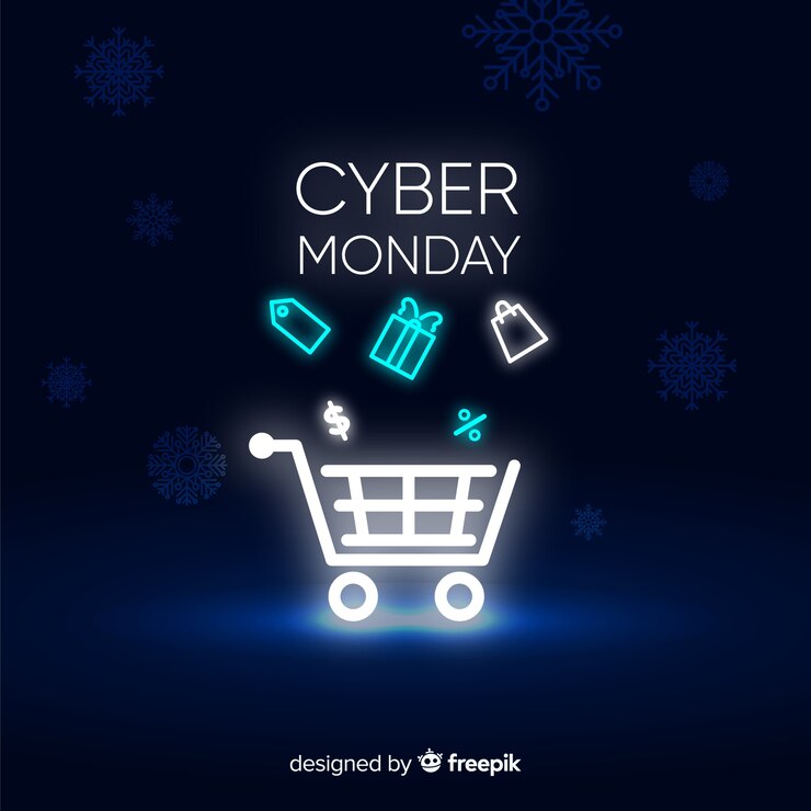 Vector banner de neón cyber monday