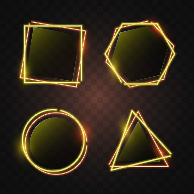 Banner de neón de geometría en luz naranja y amarillo.
