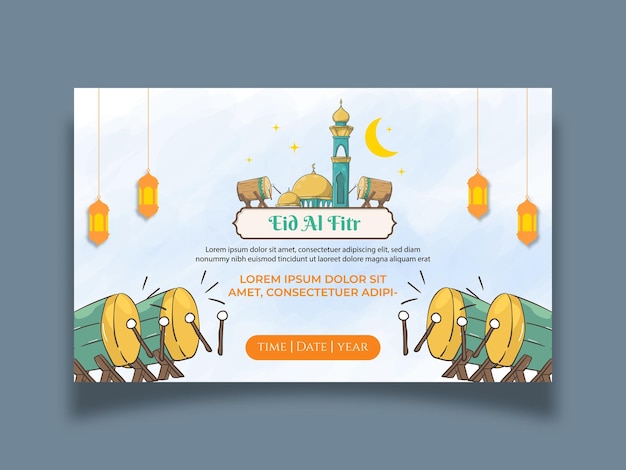 Banner o plantilla de saludo para la celebración islámica de eid alfitr