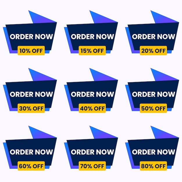 Vector banner de oferta de descuento de venta de porcentaje diferente y diseño de etiqueta de precio configurado hasta 10 de descuento.