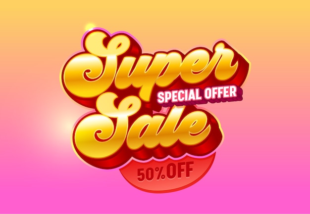 Banner de oferta especial de tipografía dorada 3d de super venta