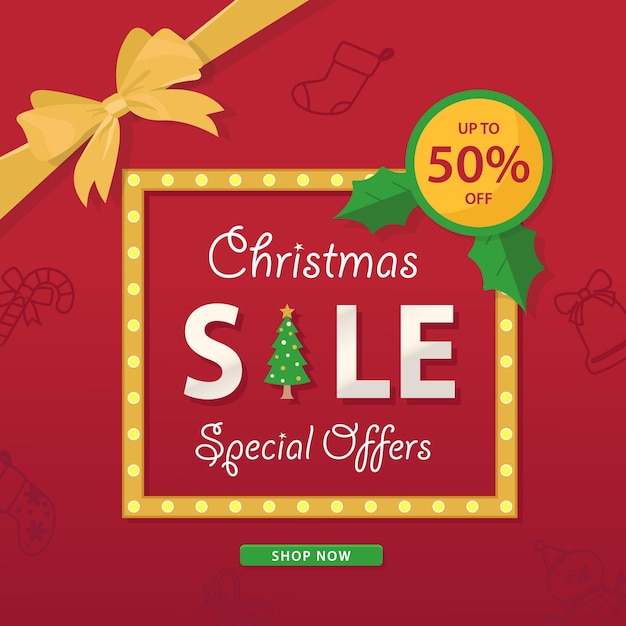 Banner de oferta especial de venta de navidad con iluminación genial
