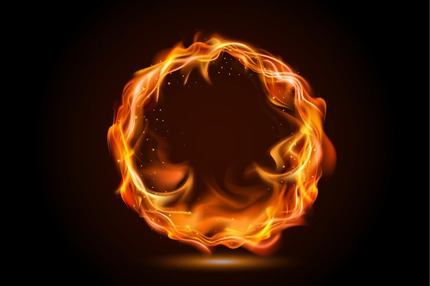 Banner de oferta de llama de fuego de círculo realista