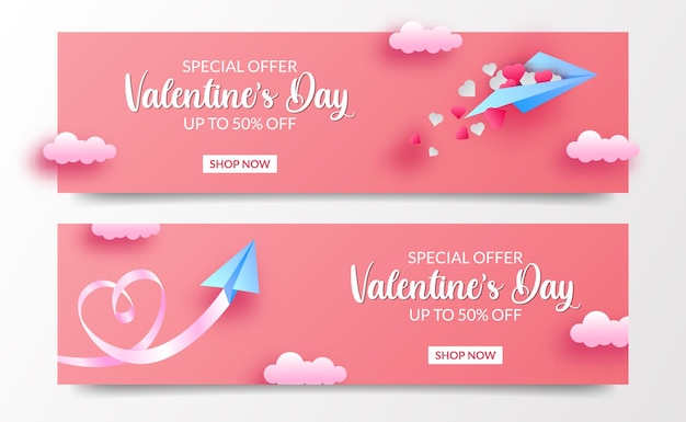 Banner de oferta de venta de día de san valentín de viajes de amor