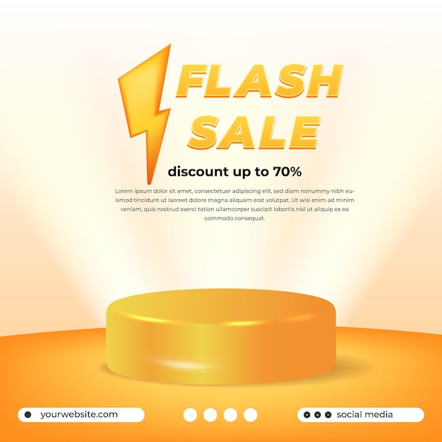 Banner de oferta de venta flash con perno de trueno 3d y exhibición de  productos de escenario de podio para promoción de descuento de marketing en  redes sociales