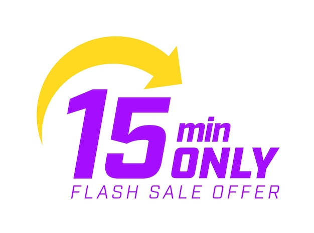 Banner de oferta de venta flash de solo 15 minutos con flecha en blanco