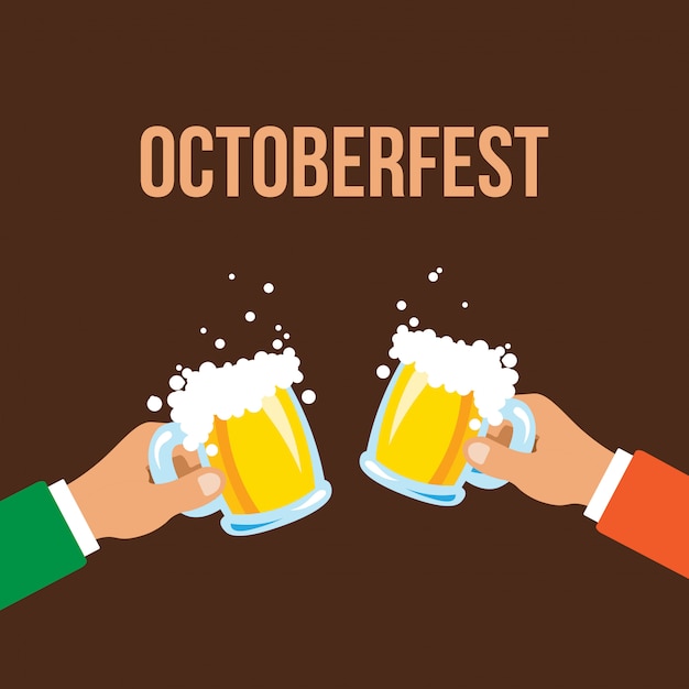 Banner de Oktoberfest. Saludos jarras de cerveza. Vacaciones de otoño Ilustración aislada