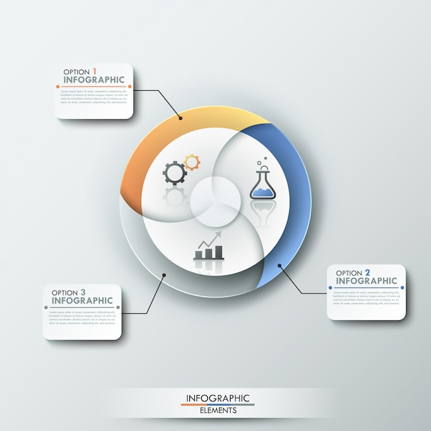 Banner de opciones de infografía moderna con gráfico circular de 3 partes