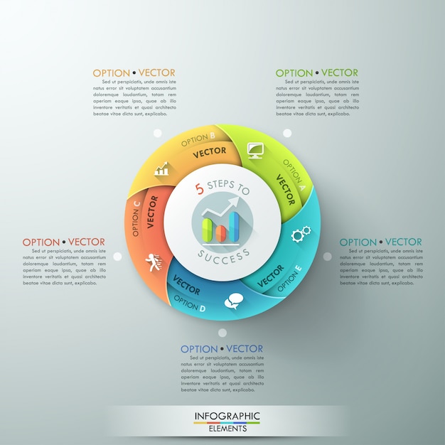 Banner de opciones de infografía moderna con gráfico circular de 5 partes