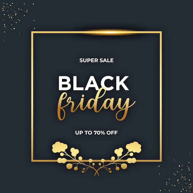 Vector banner de oro mínimo de black friday con luces y ramas