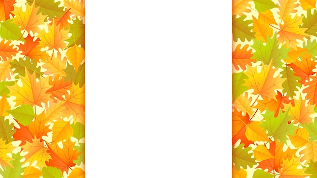 Banner de otoño con fondo de hojas de otoño coloridas con copyspace en el centro