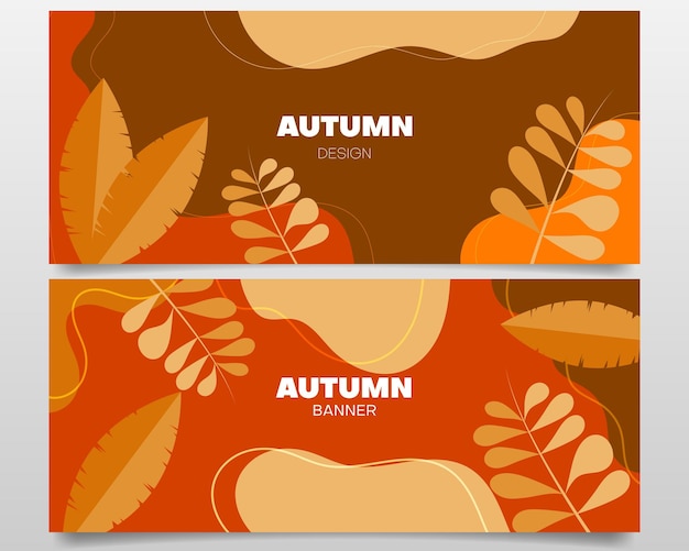Banner de otoño con hojas y forma abstracta dibujada a mano