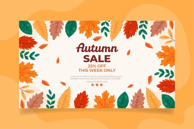 Vector banner de otoño horizontal plano dibujado a mano