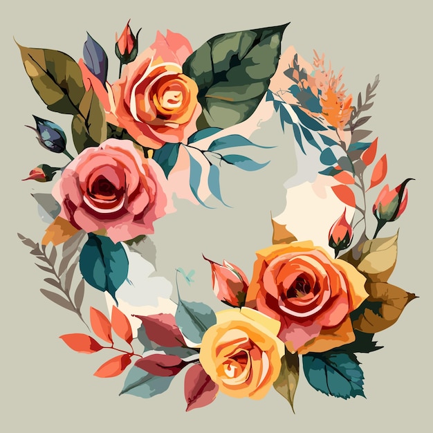 Banner de otoño vectorial acuarela con rosas y hojas aisladas en un fondo blanco