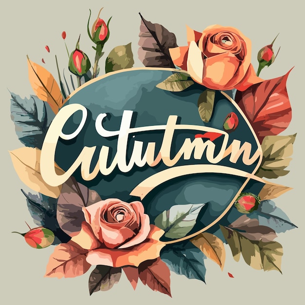 Banner de otoño vectorial acuarela con rosas y hojas aisladas en un fondo blanco