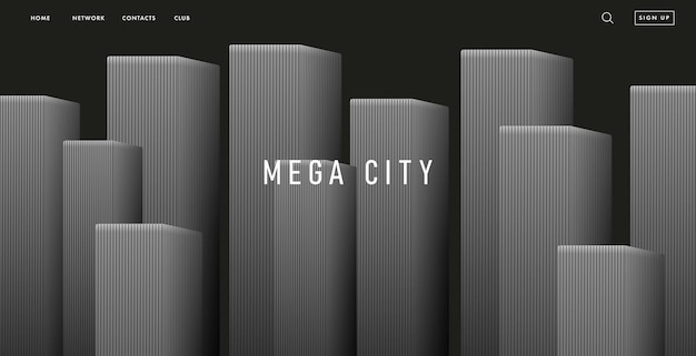 Banner de la página de destino del sitio web con composición de silueta abstracta de paisaje de la ciudad por la noche