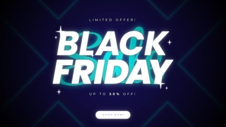 Vector banner de página de inicio de viernes negro con efecto neón