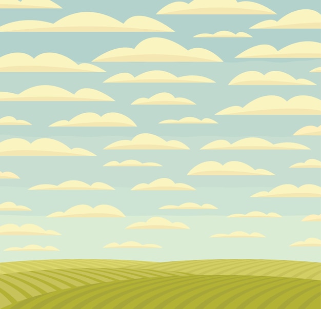 Banner con paisaje con campos verdes y cielo