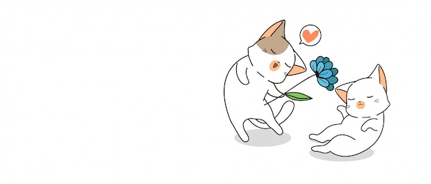 Banner pareja gato con una flor