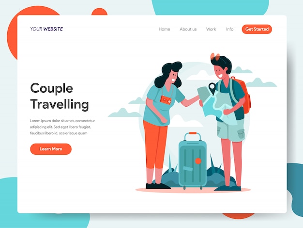 Vector banner de pareja viajera para la página de destino