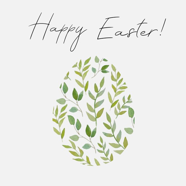 Banner de Pascua feliz Diseño de moda de Pascua con huevo y ramas verdes de acuarela