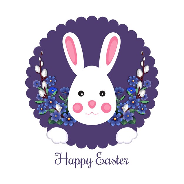 Banner de Pascua festiva con conejito y saludo de Pascua tradicional. Ilustración de Pascua feliz