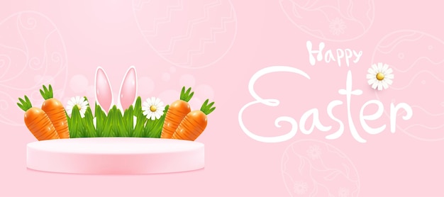 Banner de pascua y plantilla de tarjeta de afiche con huevos de pascua y conejo.