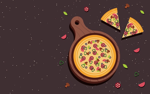 Banner de pizza o pizza de fondo en el tablero Ilustración vectorial